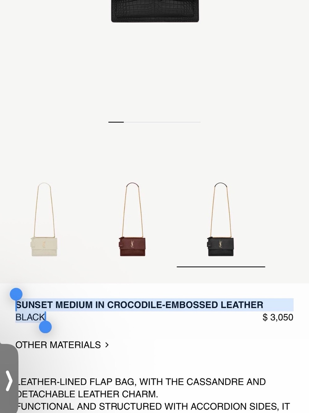 Yves Saint Laurent Mini Crocodile-Embossed Shoulder Bag — Black, Burgundy, Cream